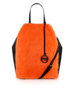 Czarna torebka shopper bag ze skóry licowej z pomarańczowym futerkiem SALORNO