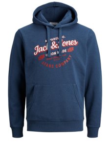 Jack & Jones Denim Logo Sweat Hood Navy Blazer