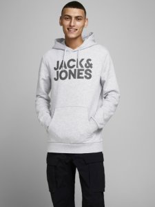 Jack & Jones Logo Sweat Hood Grey Melange