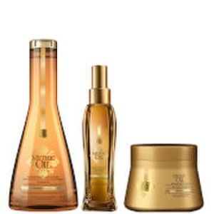 Trío de champú, mascarilla y aceite para cabellos normales/finos Mythic Oil de L'Oréal Professionnel