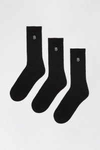 Men's 3 Pack Black Embroidered B Logo Crew Socks - L