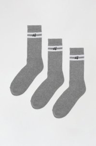 Men's 3 Pack Grey Striped Crew Socks - L