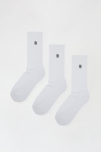 Men's 3 Pack White Embroidered B Logo Crew Socks - M