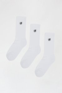 Men's 3 Pack White Embroidered Crew Socks - M
