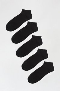 Men's 5 Pack Black Embroidered Trainer Liner Socks - L