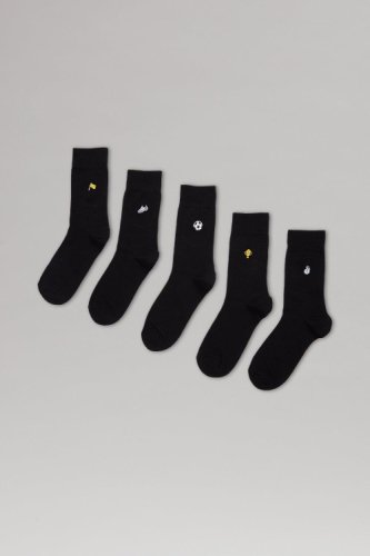 Men'S 5 Pack Football Embroidered Socks - Black - L