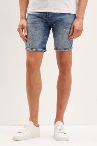 Men'S Blue Wash Skinny Fit Denim Shorts - Mid Blue - S