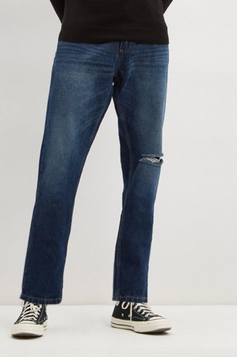 Men'S Loose Tapered Dark Blue Rip Jeans - 32S