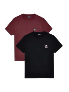 Mens 2 Pack Embroidered Black And Burgundy T-Shirts, Black