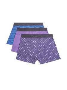 Mens 3 Pack Blue And Purple Dot And Stripe Trunks, MID BLUE