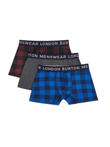 Burton - Mens 3 pack bold check trunks, blue