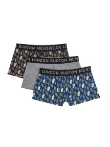 Burton - Mens 3 pack ditsy leaf print hipsters, blue