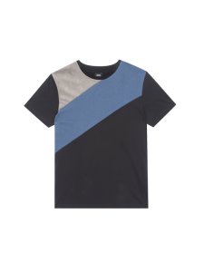 Mens Black And Blue Suede Cut And Sew T-Shirt, Blue