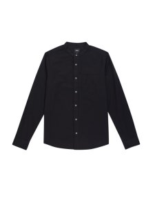 Mens Black Long Sleeve Grandad Collar Oxford Shirt, Black