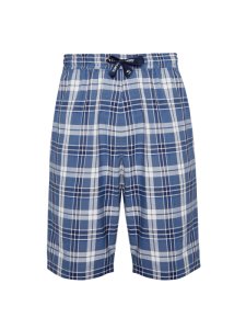 Mens Blue Checkered Lounge Shorts, MID BLUE