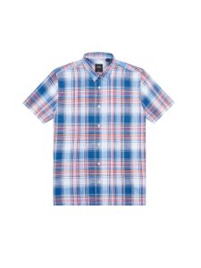 Mens Blue Red Short Sleeve Checked Shirt, Blue