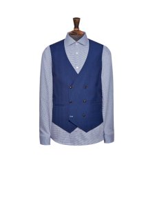 Mens Blue Self Check Tailored Fit Suit Waistcoat, MID BLUE