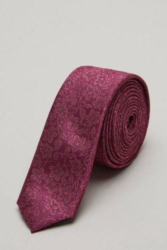 Mens Burgundy Floral Skinny Tie And Pocket Square Set - One Size