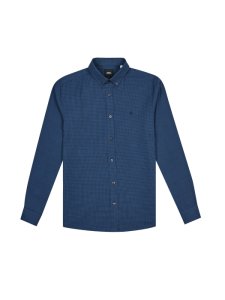 Burton - Mens navy blue long sleeve mini gingham shirt, blue