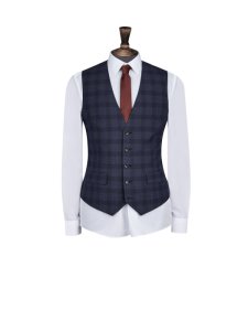 Burton - Mens navy shadow check slim fit suit waistcoats, blue