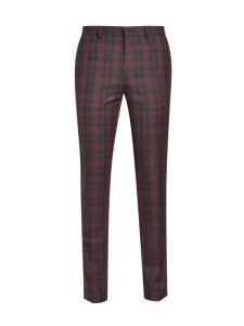 Mens Red And Black Tartan Skinny Fit Suit Trousers, RED/BLACK