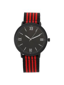 Burton - Mens red stripe watch, silver