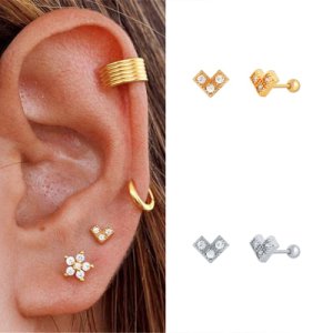 1 pair 925 Sterling Silver Stud Earrings for Women Zircon Simple V-shaped inverted triangle Earrings Female Minimalist Jewelry 3