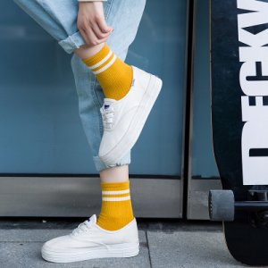 1 Pair Spring Unisex Stripes Women Sock Breathable Cotton Skateboard Sock Solid Color Harajuku Female Men Comfortable Socks