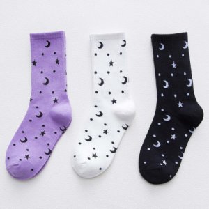 1 Pair Women Cotton Skateboard Street Hip Hop Socks Unisex Harajuku Stars Moon Funny Printing Socks Mid-tube Female Socks