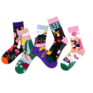 1 Pair Women Socks Cotton Colorful Female Socks Painting Funny Lover Socks 36-43EUR