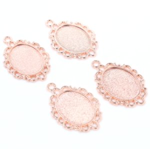 15pcs 13x18mm Inner Size Rose Gold Color Simple Style Cameo Cabochon Base Setting Charms Pendant necklace findings  (D2-52)