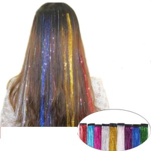 1Bag Sparkle Hair Tinsel Bling Hair Secoration For Synthetic Hair Extension Glitter Rainbow  For Girls And Party 50*3.3cm