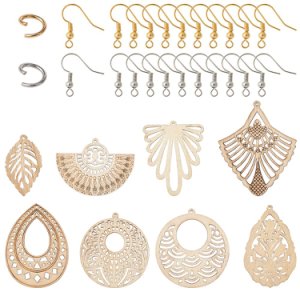 1Set Wood Big Pendants Stainless Steel Jump Ring Brass Earring Hooks Jewelry Findings for DIY Earring Making Mixed Shape 48pcs