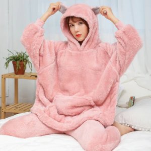 2 Pcs Winter Women Pajamas Sets Sleepwear Long Sleeves Warm Pajama Soft Sleep Suits Pyjamas Cute Animal Female Homewear