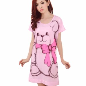 2017 Summer Women's Nightgowns Sleeveless Shortsleeve Dress Cute Girls Sleepwear Cartoon Bear Printed Sleepwear