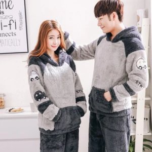 2019 Men's Thicken Warm Pajama Sets Couples Winter Soft Flannel Pijama Cars Printing Long Sleep Lounge Coral Velvet Women Pyjama
