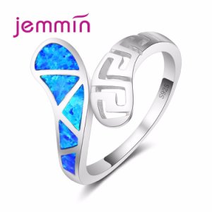 2019 New Personalized Absorbing Hollow Ring Hot 925 Sterling Silver Jewelry Fashion Sky Blue Fire Opal Ring Silver Rings