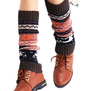 2020 Deer Patchwork Women's Winter Warm Knitted Leg Warmers Long Boot Socks Over Knee Crochet Colorful Wool Office Leg Warmers