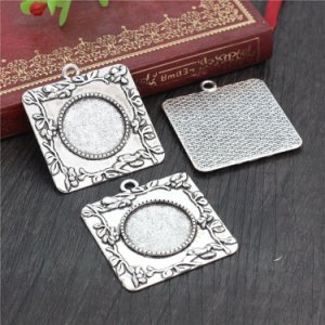 2pcs 20mm Inner Size Antique Silver Plated Classic Style Cabochon Base Setting Charms Pendant (D2-17)