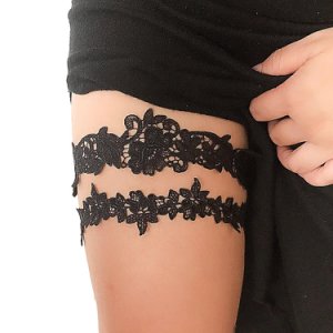 2Pcs Wedding Bridal Leg Garters Solid Color Black/White Lace Flower Hollow Out Embroidered Stretchy Garters