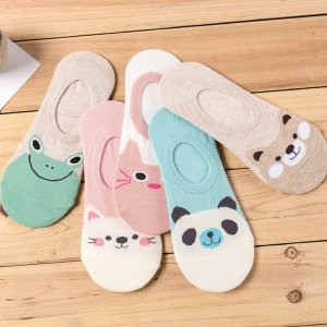 5 Pairs/lot Women Animal Cartoon Pattern Socks Candy Color Small Boat Sock Suit for Summer Breathable Casual Girls Funny Sock