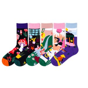 5 Pairs Women Socks Cotton Colorful Female Socks Painting Funny Lover Socks 36-43EUR