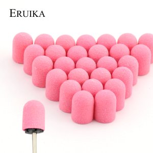 50pcs 10*15mm Pink Plastic Sanding Caps Rubber Nail Files Drill Foot Cuticle Milling for Manicure Pedicure Accessories