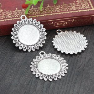 5pcs 20mm Inner Size Antique Silver Plated Classic Style Cabochon Base Setting Charms Pendant (D2-27)