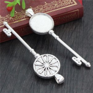 5pcs 20mm Inner Size Antique Silver Plated Key Style Cabochon Base Setting Charms Pendant (D3-57)