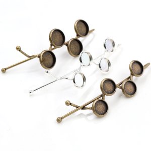 5pcs 8mm 10mm High Quality Four 8mm 10mm Cameos Silver Plated Bronze Plated Brass Hairpin Hair Clips Base Setting Cabochon Cameo