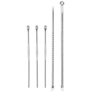 5pcs Blackhead Comedone Remover Acne Blemish Pimple Extractor Ear-Pick Spoon Ear Wax Stainless Steel Tool