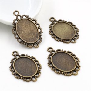 8pcs 13x18mm Inner Size Bronze Simple Style Cameo Cabochon Base Setting Charms Pendant necklace findings  (D4-01)