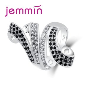 Art Deco Jewelry Cocktail Party Gift Full Small White & Black CZ 925 Sterling Silver Ring Size 6 7 8 9 10 11 Wholesale
