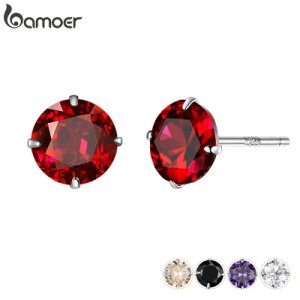 Bamoer 5 Colors Cubic Zirconia Stud Earrings for Women 925 Sterling Silver Wedding Engagement Stud Jewelry Brincos BSE166